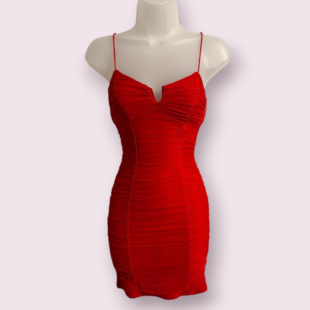 Princess Polly Red Ruched Bodycon Mini Dress Spaghetti Strap Size 2